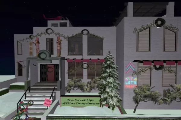 A mansion decorated for Christmas at the Second Life Christmas Expo