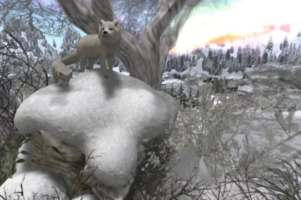 Snow puppies hanging out in Second Life's Snowy Peaks world