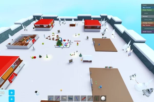 Aerial view of Christmas Presents Tycoon in Roblox