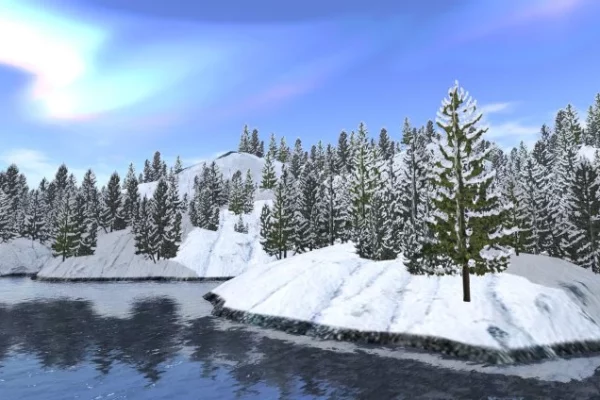 Snow hills and evergreen trees in Second LIfe