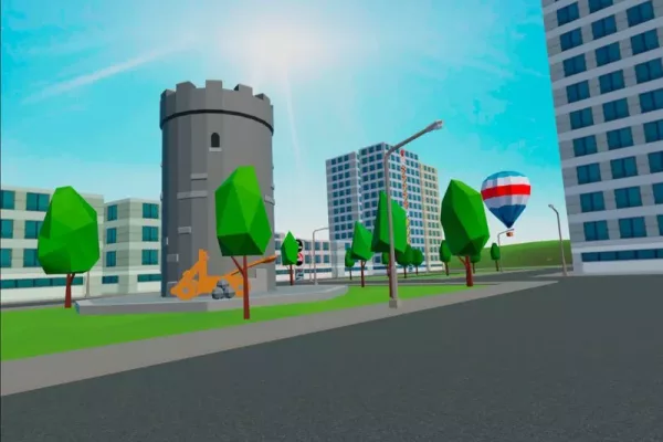 Statue of a castle in the Toon Town Multiverse Oculus app district