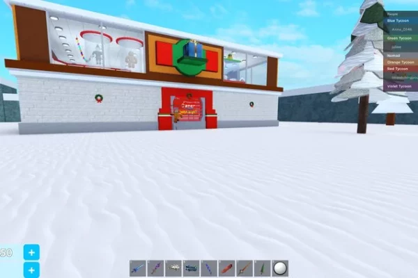 A fully built store in Roblox's Christmas Presents Tycoon