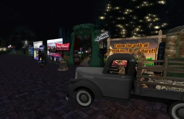 A skeleton driving an old truck in Second Life
