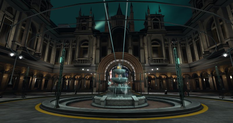 Sector 8 Upper Plate plaza and fountain in Second Life's FF7 Midgar area