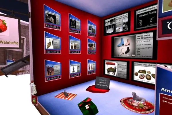 A vendor selling decor and apparel at the Second Life Christmas Expo
