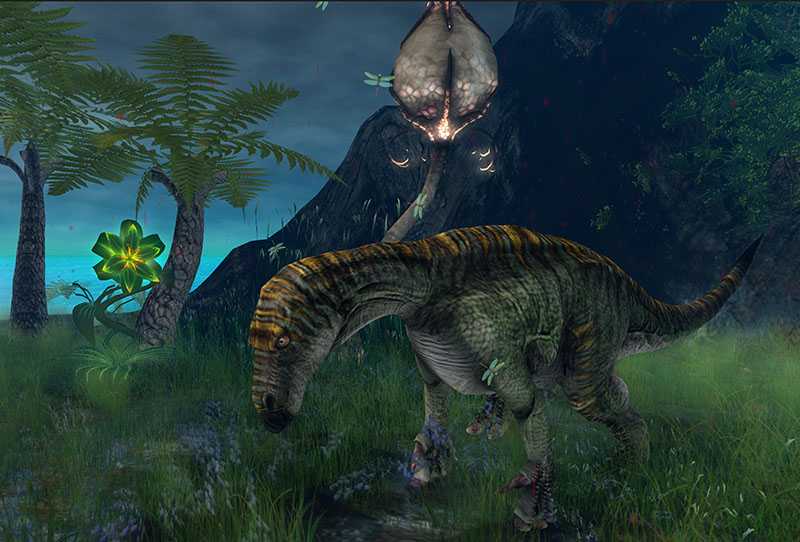 Iguanodon on a jungle island in Second Life