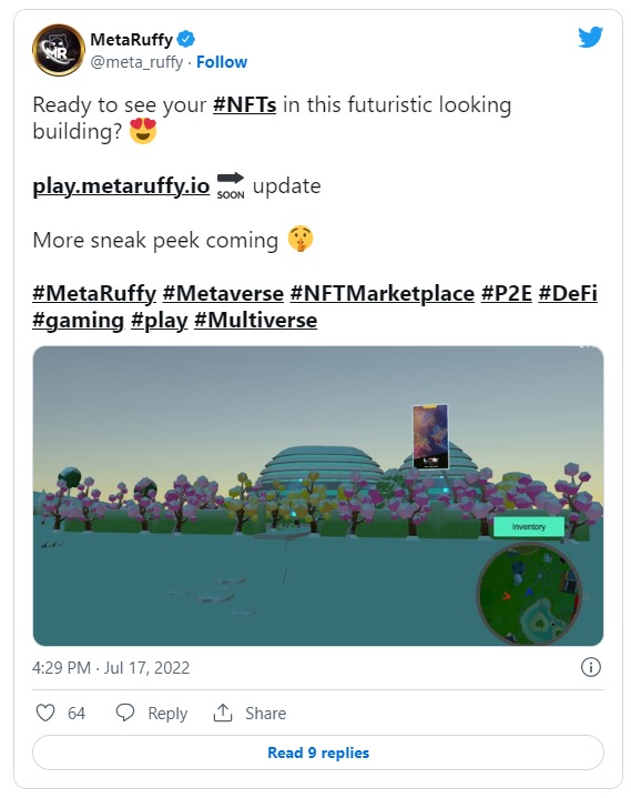 Tweet showing Meta Ruffy's new futuristic buidings coming to Ruffy World