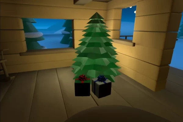 Presents under the tree in Christmas Mountain Adventure in Horizon Worlds