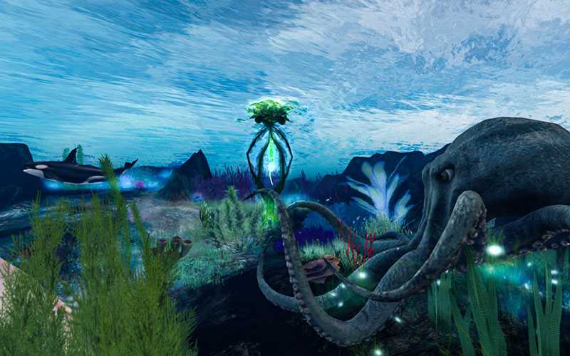 A large octopus and jelly fish in Second Life