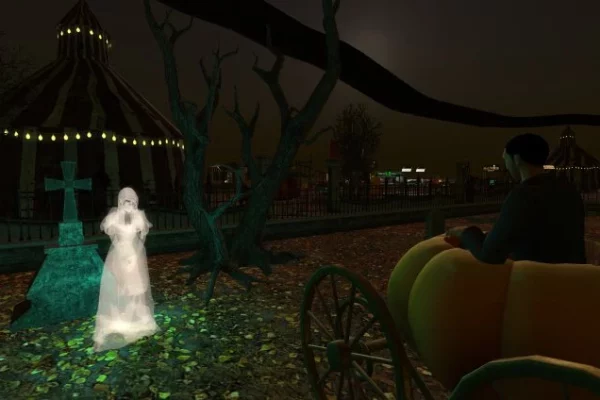Encountering a ghost while riding in the pumpkin carriage