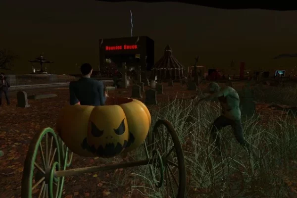 Fleeing a zombie in the pumpkin carriage