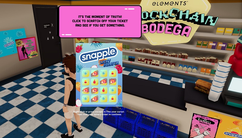 Snapple's scratch off card in Decentraland