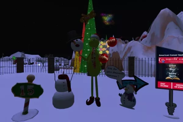 The Grinch juggling a snowman's head in the metaverse