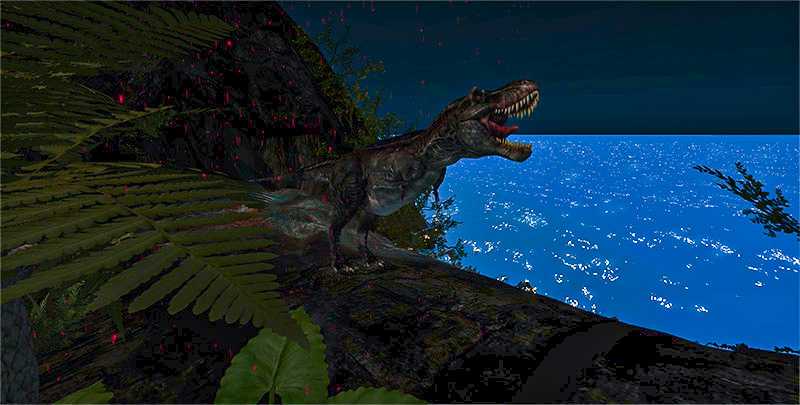 T-Rex roaring on a beach in Second Life