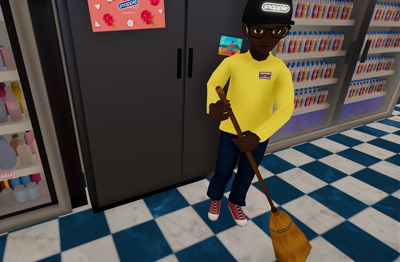 Destiny as a store clerk in the bodega