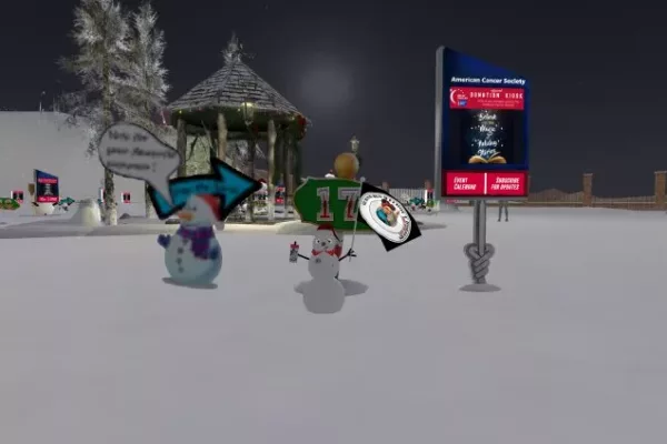 Snowmen near a gazebo in Second Life