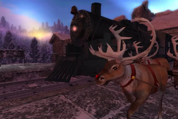 Christmas train and reindeer in Second Life
